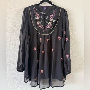 NWOT Roaman’s Black Beaded Boho Chiffon Tunic Blouse Women’s 16 W